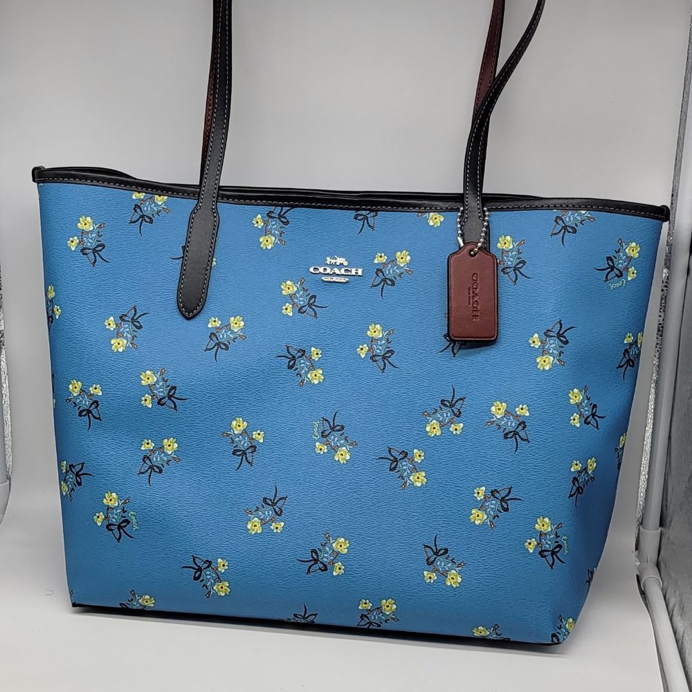 Coach City Tote with Floral Bow Print C7273 Blue Multi